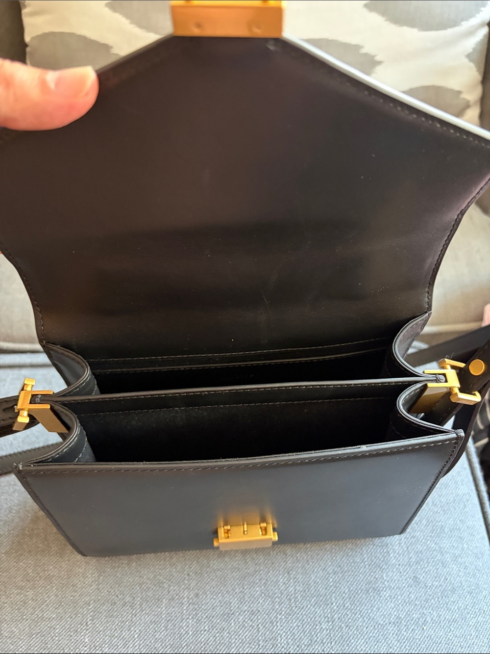 Quince Black Leather Top-Handle Crossbody Bag with Gold Hardware - Picture 6 of 7
